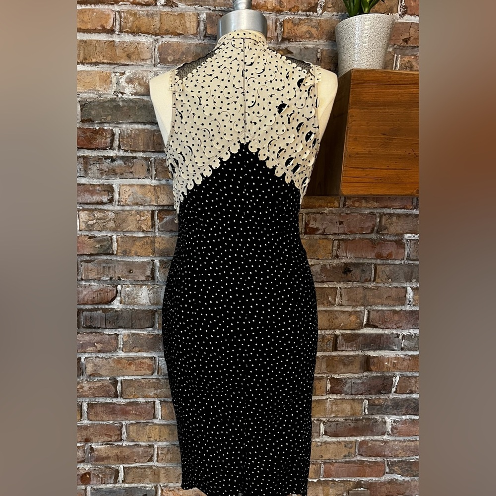 Anthropologie Beguile Byron Lars Laser Cut Midi Black Cream Sheath Dress ~ Sz 6 - Picture 8 of 16